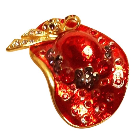 Red Hat Society Red Enamel Brooch Rhinestones Gold-Tone - Picture 2 of 6